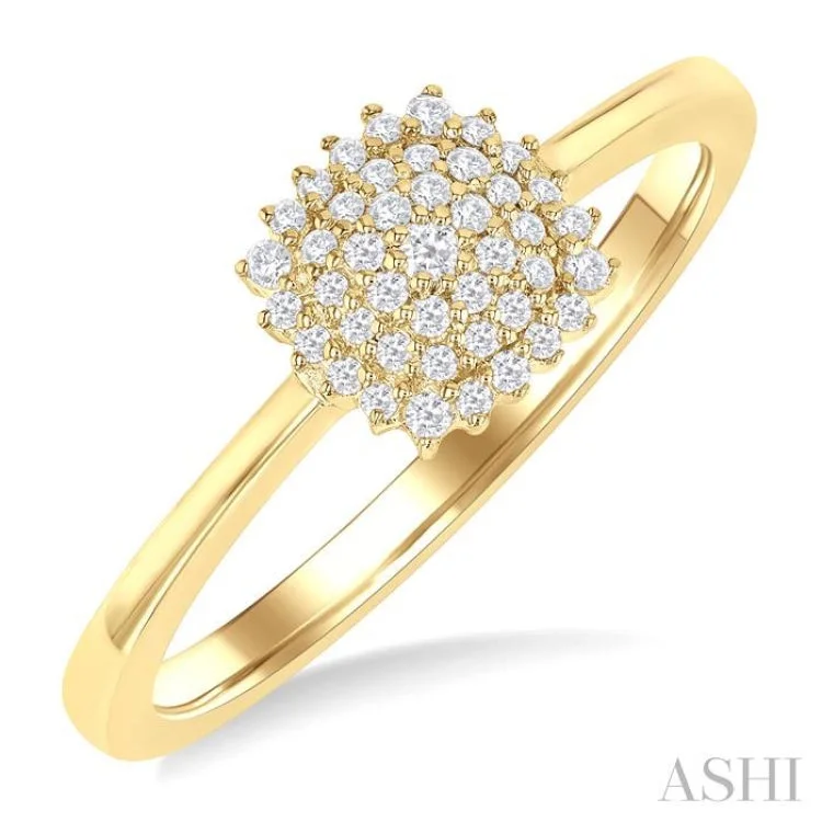 High-End Gemstone Rings-1/6 ctw Petite Cushion Shape Round Cut Diamond Cluster Fashion Ring in 10K Yellow Gold