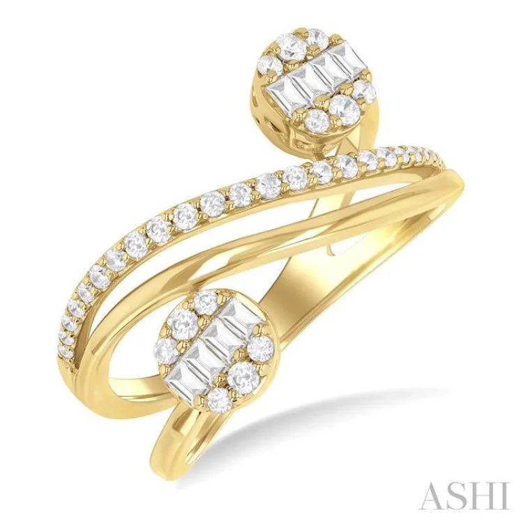 Gold Engagement Rings with Diamonds-1/2 ctw Bypass Fusion Baguette and Round Cut Diamond Fashion Open Wrap Ring in 14K Yellow Gold