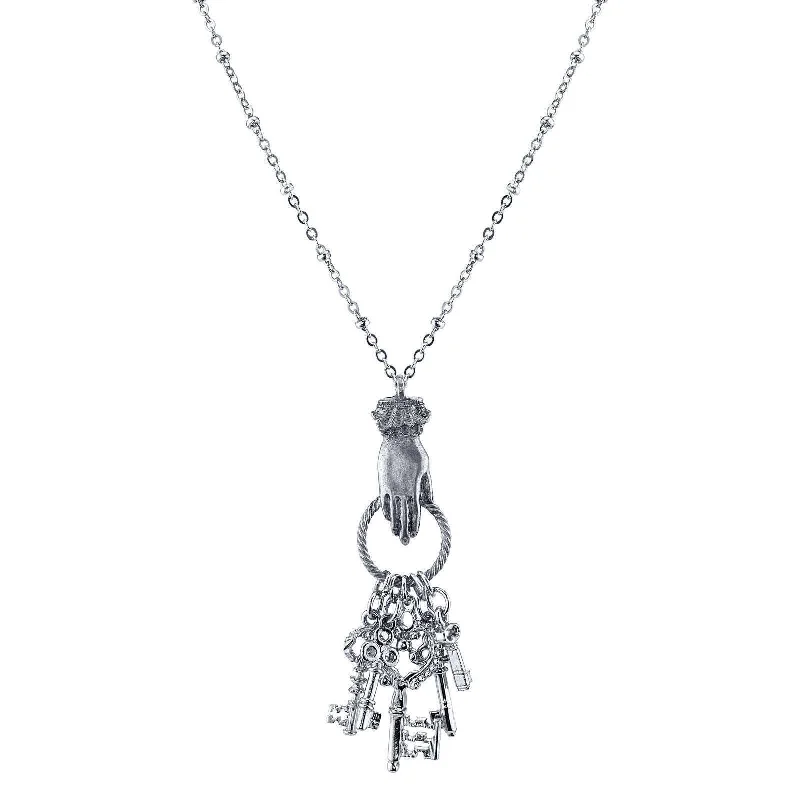 Spiritual Healing Necklaces-1928 Jewelry Multi Skeleton Keys Charm Hand Pendant Necklace 28"