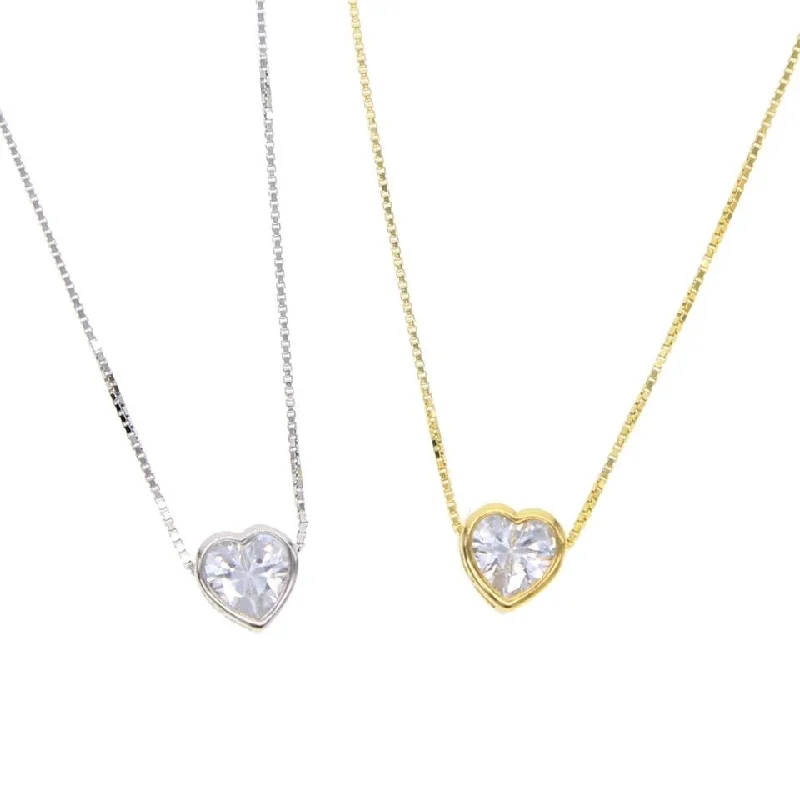 Elegant Pendant Necklaces-CZ Bezel Necklace Heart