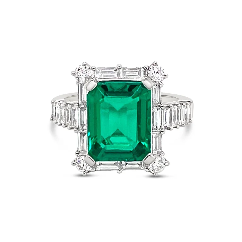 Designer Engagement Ring Sets-Emerald & Diamonds "Gianna" Ring