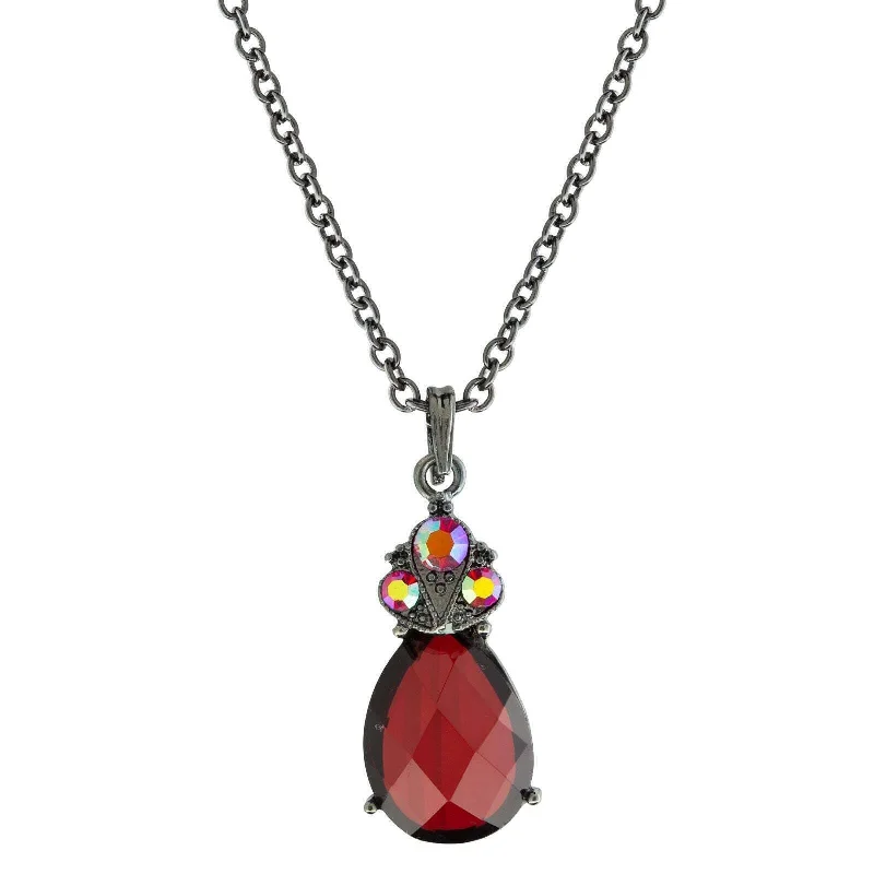 Multi-Strand Necklaces-1928 Jewelry AB Crystal Siam Red Teardrop Pendant Necklace 16"+ 3" Extender