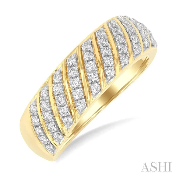 Wedding Ring Stack-1/2 ctw Dome Shape Slanted Ribbed Pattern Round Cut Diamond Fashion Ring in 10K Yellow Gold