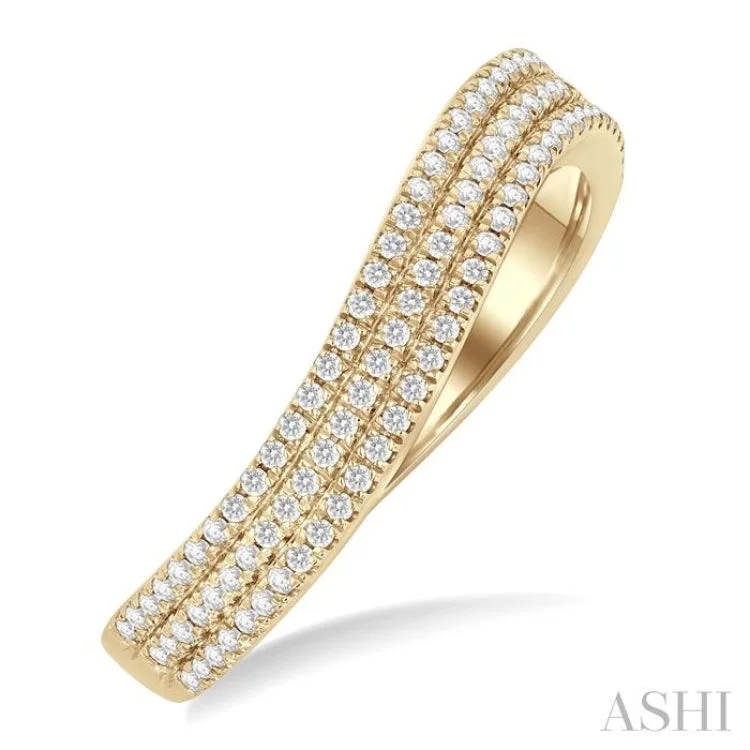 Custom Rose Gold Rings for Men-1/3 ctw Curvy Triple Row Round Cut Diamond Fashion Band in 14K Yellow Gold