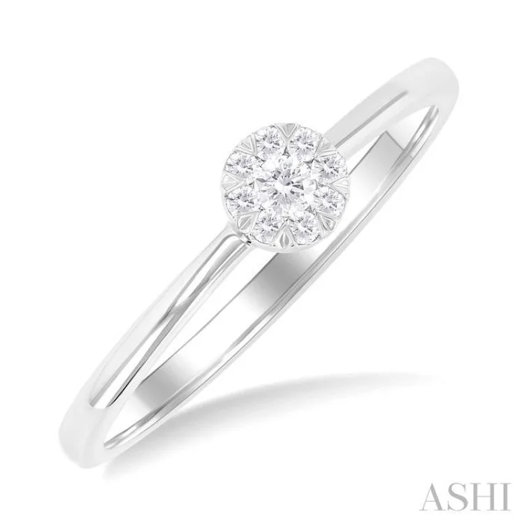 Unique Silver Rings-1/10 ctw Lovebright Petite Round Shape Round Cut Diamond Fashion Ring in 10K White Gold