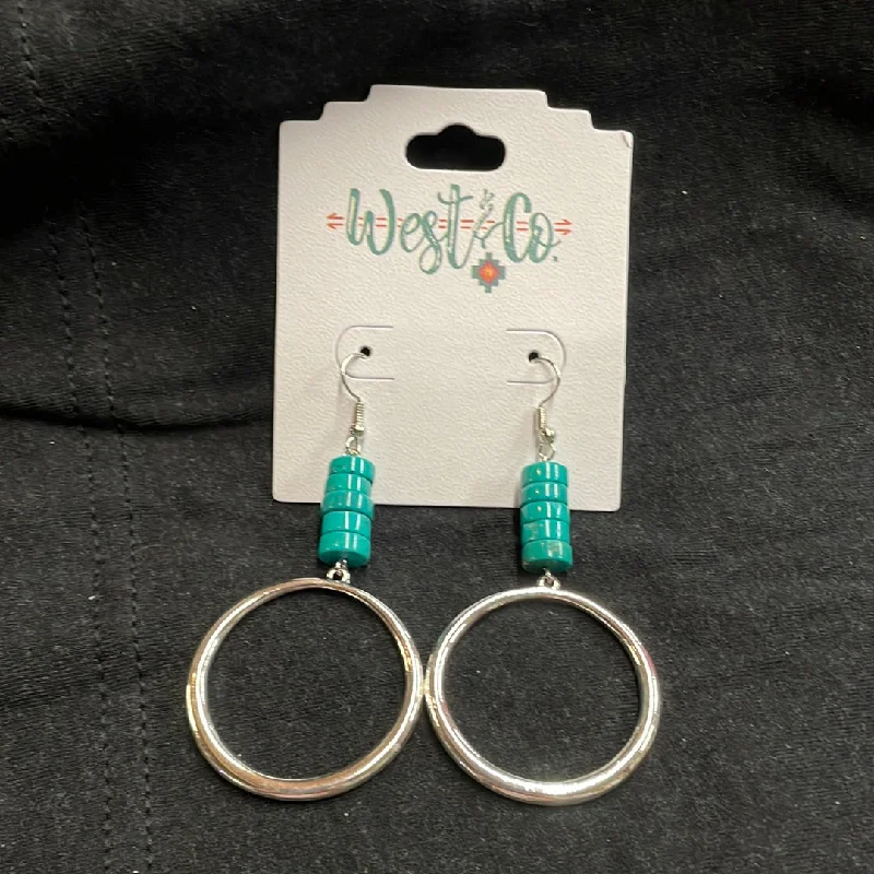 Lightweight Drop Earrings-Silver Hoops With Turquoise Beaded Accents Earrings