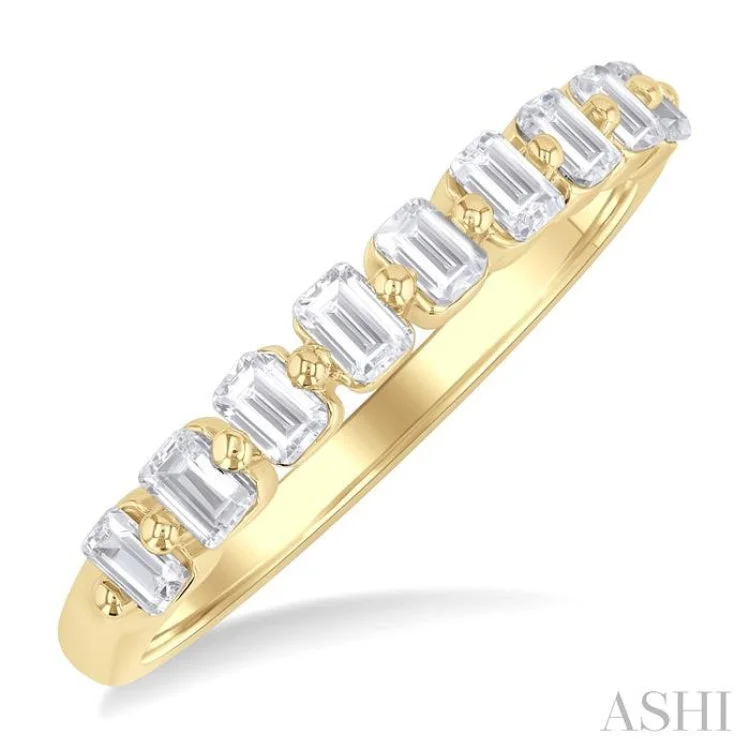 Stackable Rings for Women-3/4 ctw Half Eternity Emerald Cut Diamond Fashion Band in 14K Yellow Gold