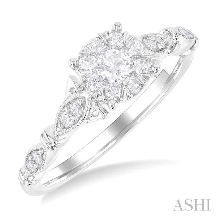 Two-Band Wedding Rings-3/8 ctw Round Lovebright Diamond Engagement Ring in 14K White Gold