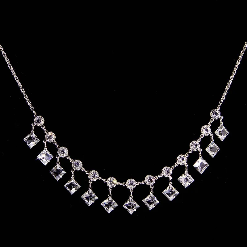 Simple Pendant Necklaces-1928 Jewelry Round And Square Drop Austrian Crystal Necklace 15"