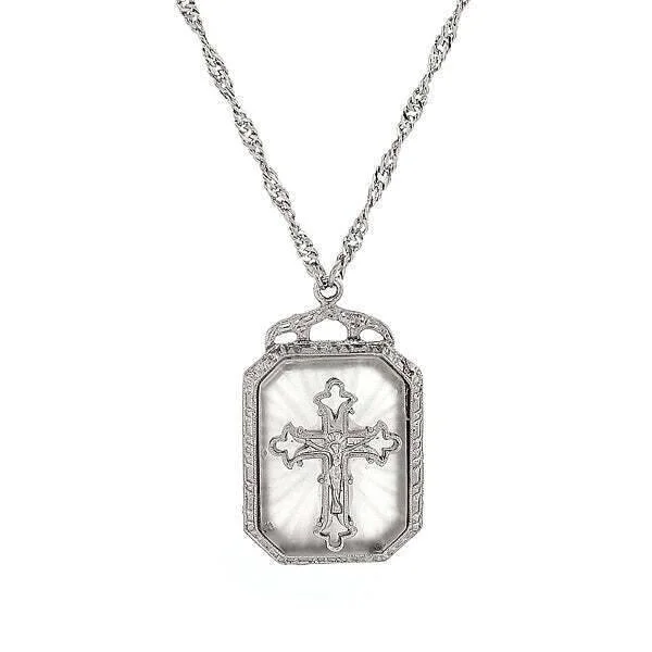 Affordable Necklaces-Symbols Of Faith Frosted Stone With Cross Large Pendant Necklace 28"