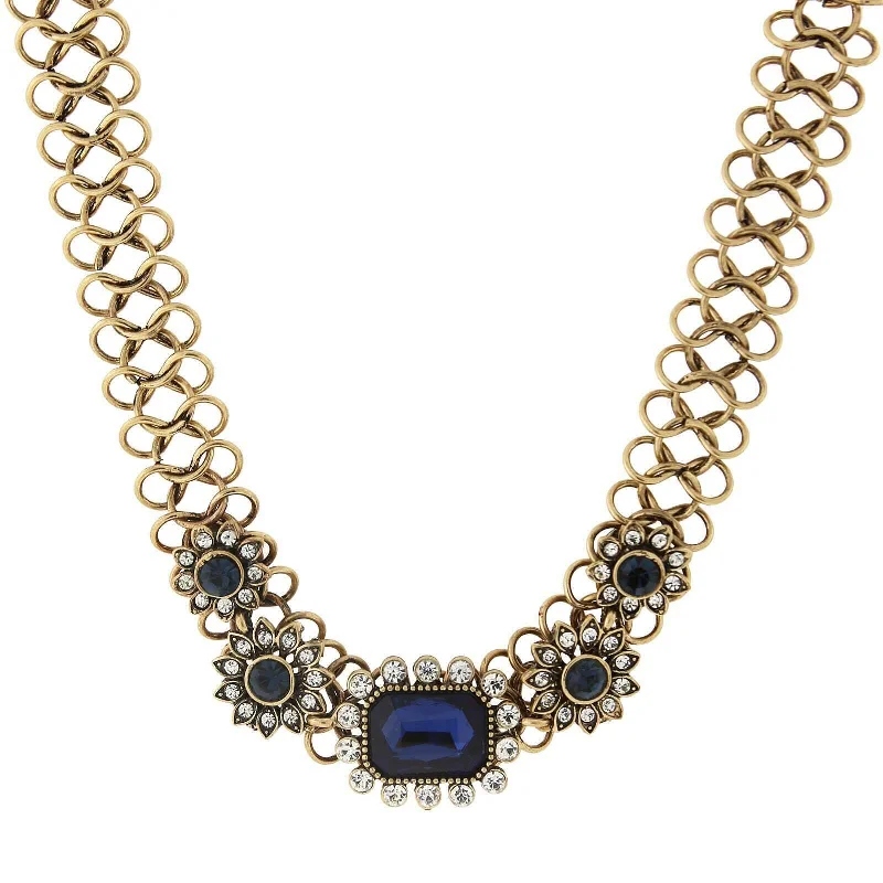 Trendy Gold Necklaces-2028 Jewelry Montana Blue Crystal Accent Collar Statement Necklace 16" + 3" Extender