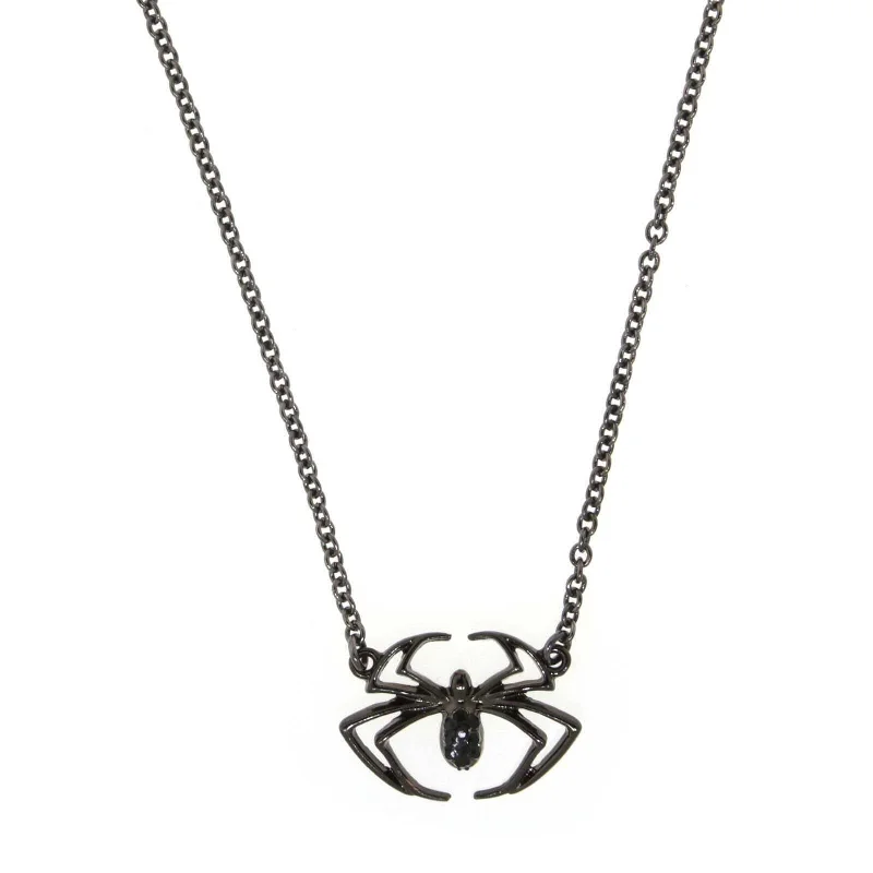 Classy Necklaces-1928 Jewelry Black Spider Pendant Necklace 17"