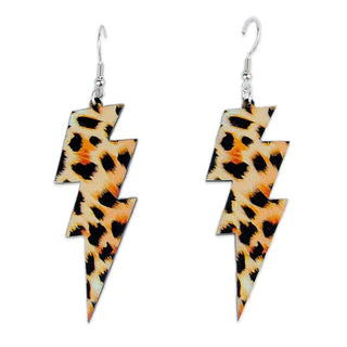 Chic Drop Hoop Earrings-Leopard Lightning Bolt Earrings