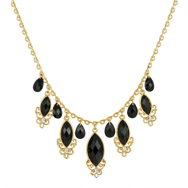 Valentine's Day Necklaces-1928 Jewelry Black Teardrop Crystal Necklace 16" + 3" Extender