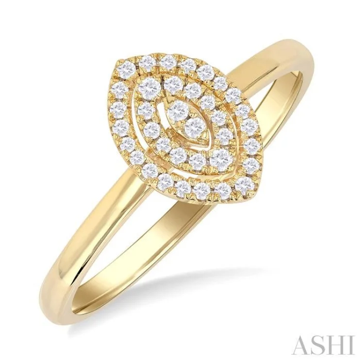 Affordable Engagement Rings-1/6 ctw Double Halo Marquise Shape Petite Round Cut Diamond Fashion Ring in 10K Yellow Gold