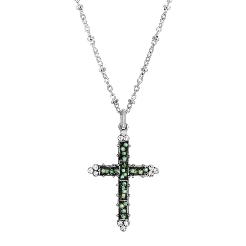 Cute Gold Necklaces-Symbols Of Faith Glass Turquoise Seeded Bead Cross Pendant Necklace 16" + 3" Extender