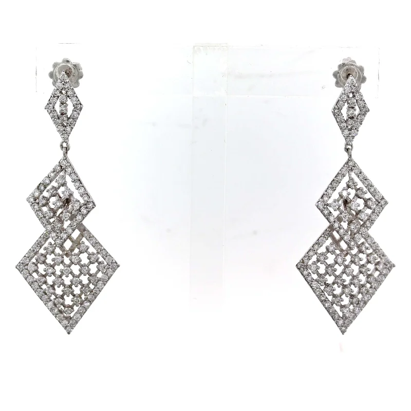 Chunky Silver Earrings-14k White Gold 2.65ctw Diamond Drop Dangle Lace Chandelier Earrings