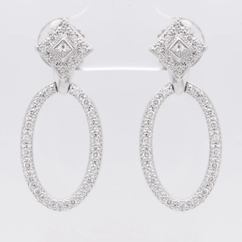 Modern Gold Earrings-18k White Gold Diamond Oval Doorknocker Dangle Earrings 0.50ctw G VS2