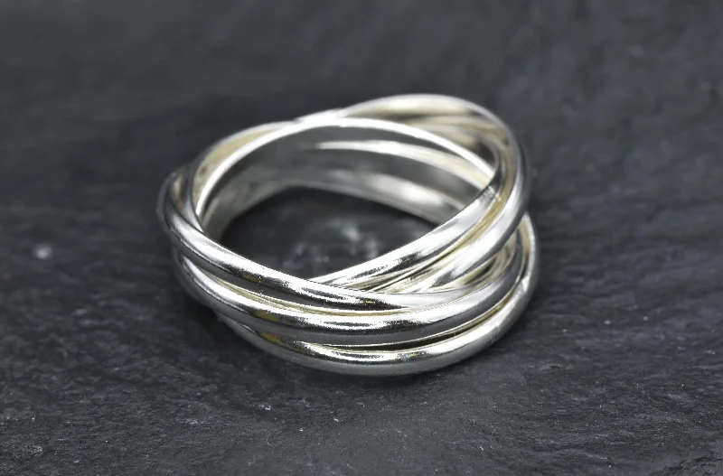 Ruby Wedding Rings-Silver Linked Ring - Silver Rolling Ring, 5 Strand Ring