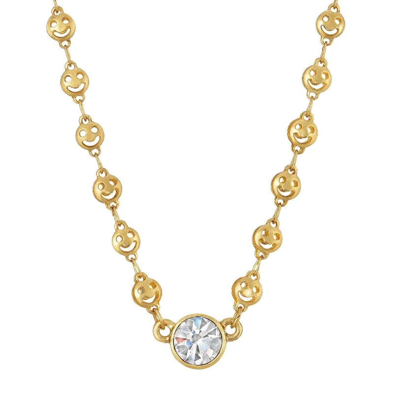 High Fashion Necklaces-1928 Jewelry Happy Face Chain Crystal Stone Necklace 16" + 3" Extender