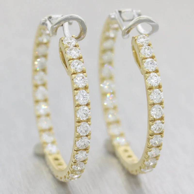 Minimalist Gold Earrings-Modern 18k Yellow Gold 7ctw Diamond In & Out Clip-On Hoop Earrings