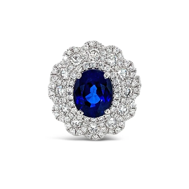 Custom Engagement Rings-Sapphire & Diamonds " Flower" Ring