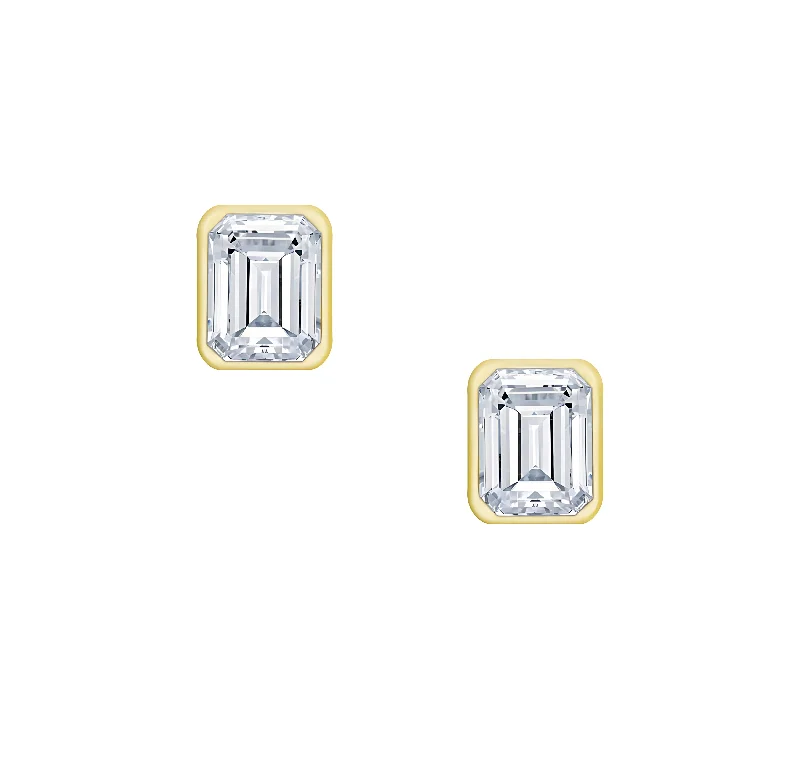 Crystal Filigree Earrings-18 Karat .55ct Emerald Cut Bezel Set Stud Earrings