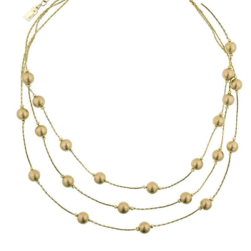 Christmas Necklaces-1928 Jewelry Matte Gold 8mm Faux Pearl Strandage Necklace 16" + 3" Extender