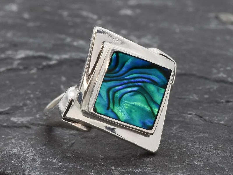 Trendy Fashion Rings-Ocean Blue Ring - Natural Abalone Ring, Blue Shell Ring