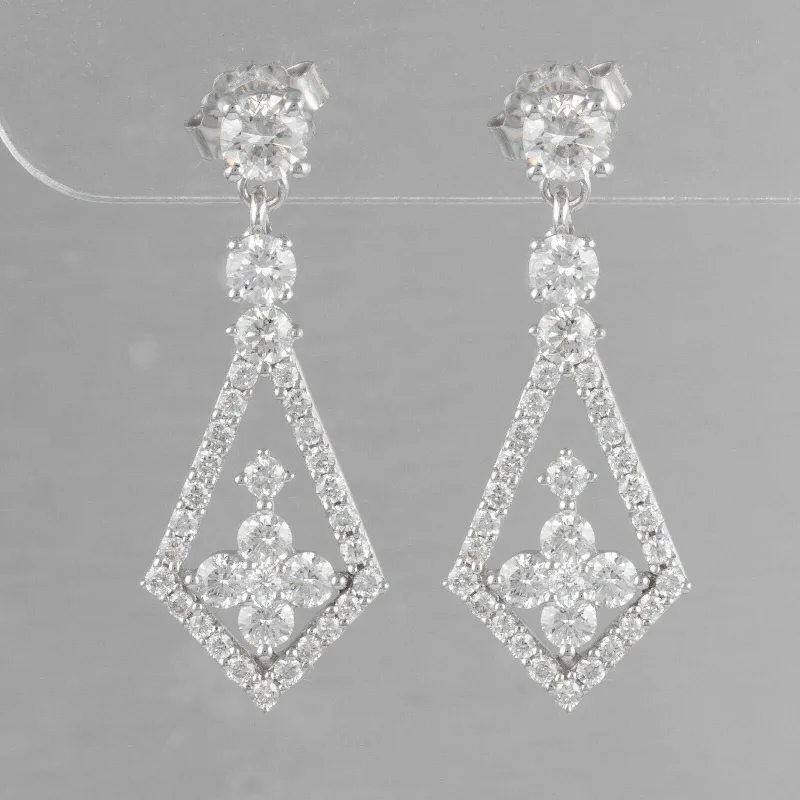 Crystal and Silver Earrings-14k White Gold Diamond Dangle Kite Earrings 2.10ctw F COLORLESS VS2