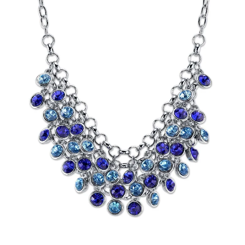 Mother’s Day Necklaces-2028 Jewelry Blue Cluster Bib Necklace 16" + 3" Extender