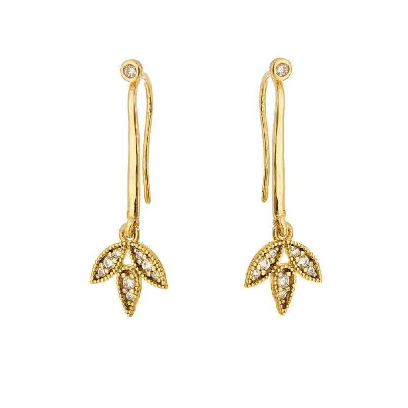 Gold Gemstone Hoop Earrings-Leaf Dangling Earring