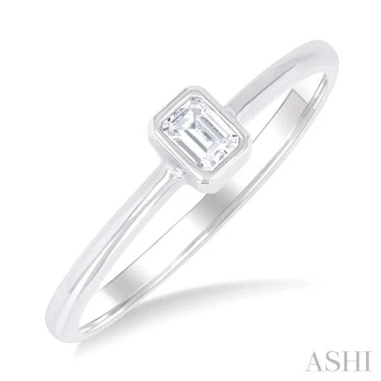 Women’s Engagement Ring Sets-1/6 ctw Petite Bezel Set Emerald Cut Diamond Fashion Ring in 10K White Gold