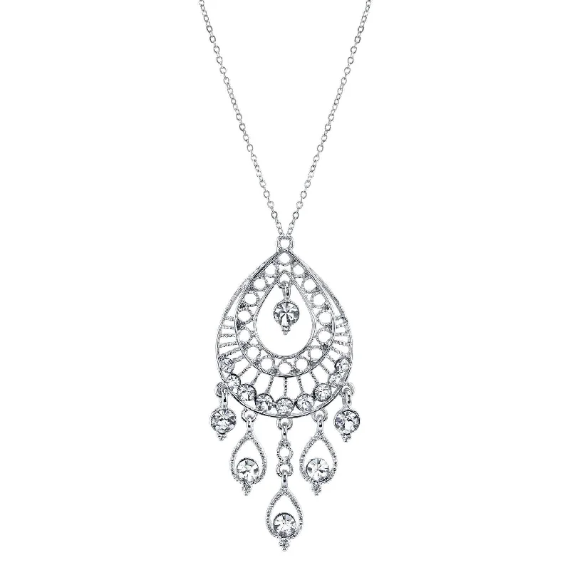 Spiritual Necklaces-1928 Jewelry Crystal Filigree Multiple Teardrop Pendant Necklace 16" + 3" Extender