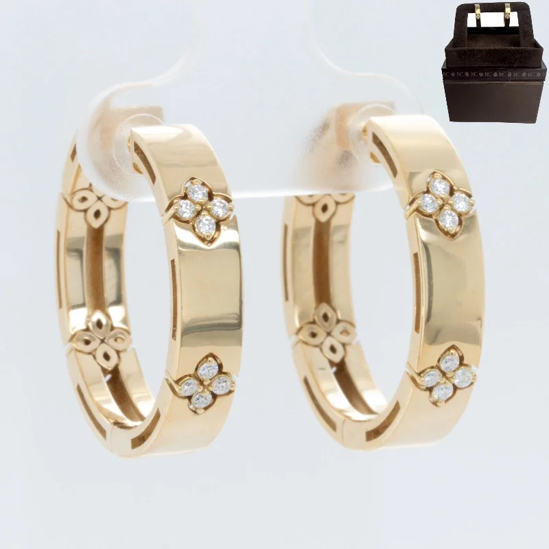 Modern Crystal Earrings-Roberto Coin 18k Yellow Gold Diamond Love In Verona Flower Hoop Earrings 0.12ctw