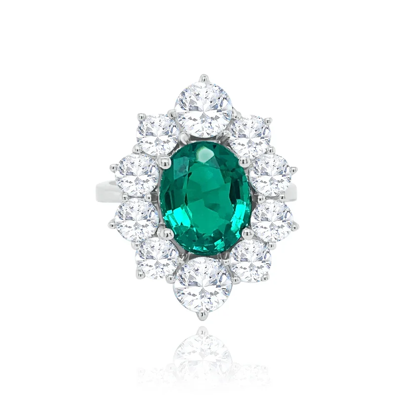 Women’s Gold Engagement Rings-Oval cut Emerald & Brilliant cut Diamonds "Royal" Ring