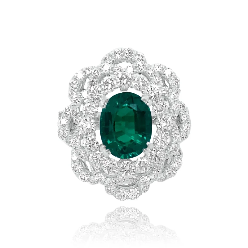 Oval Cut Wedding Rings-Emerald & diamonds "Zoe" Ring