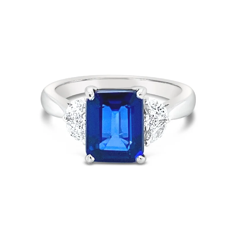 Custom Heart-Shaped Rings-Emerald cut Sapphire & Diamonds "Kiara" Ring