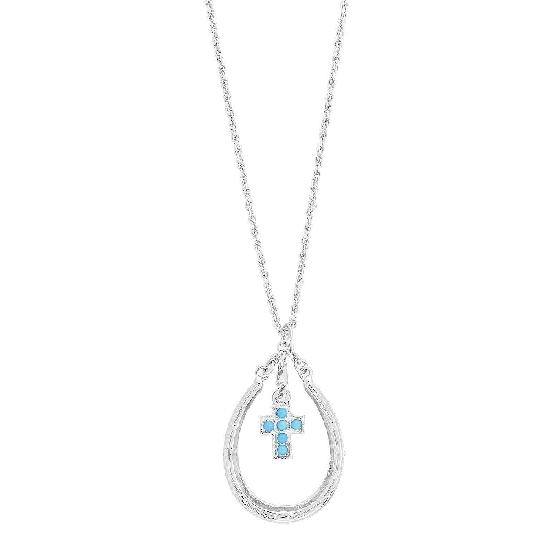 Layered Chain Necklaces-1928 Jewelry Southwest Turquoise Austrian Crystal Cross Horseshoe Pendant Necklace 16" + 3" Extender