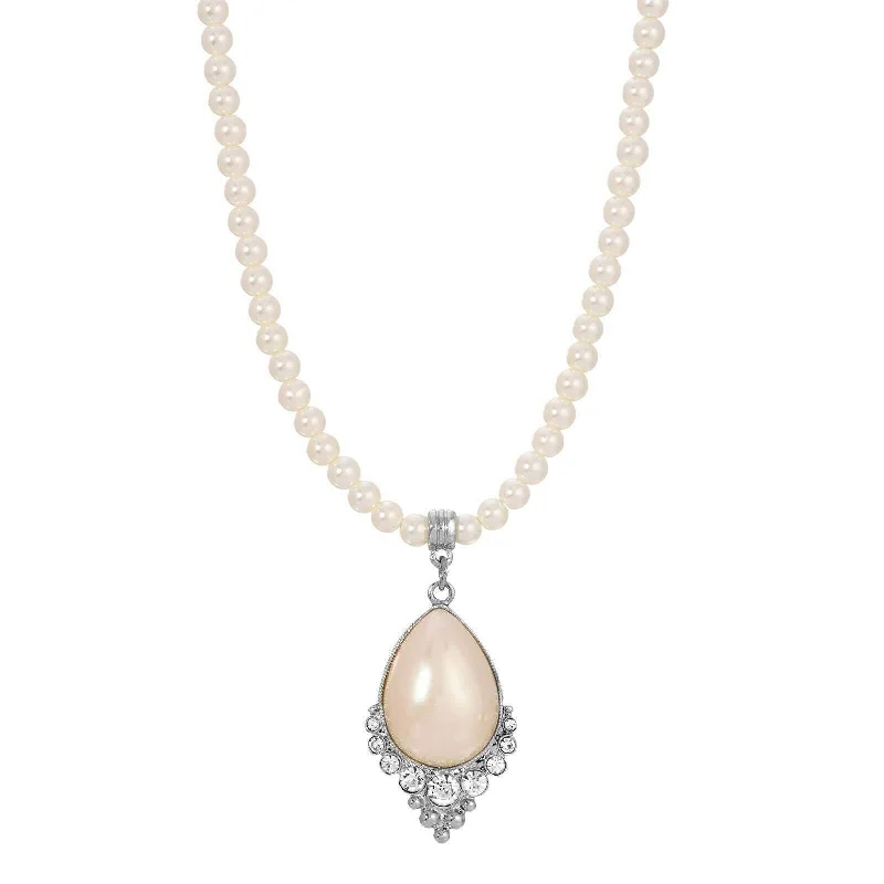 Double Chain Necklaces-1928 Jewelry Teardrop Faux Pearl Crystal Accent 4mm Pearl Strand Pendant Necklace 16"