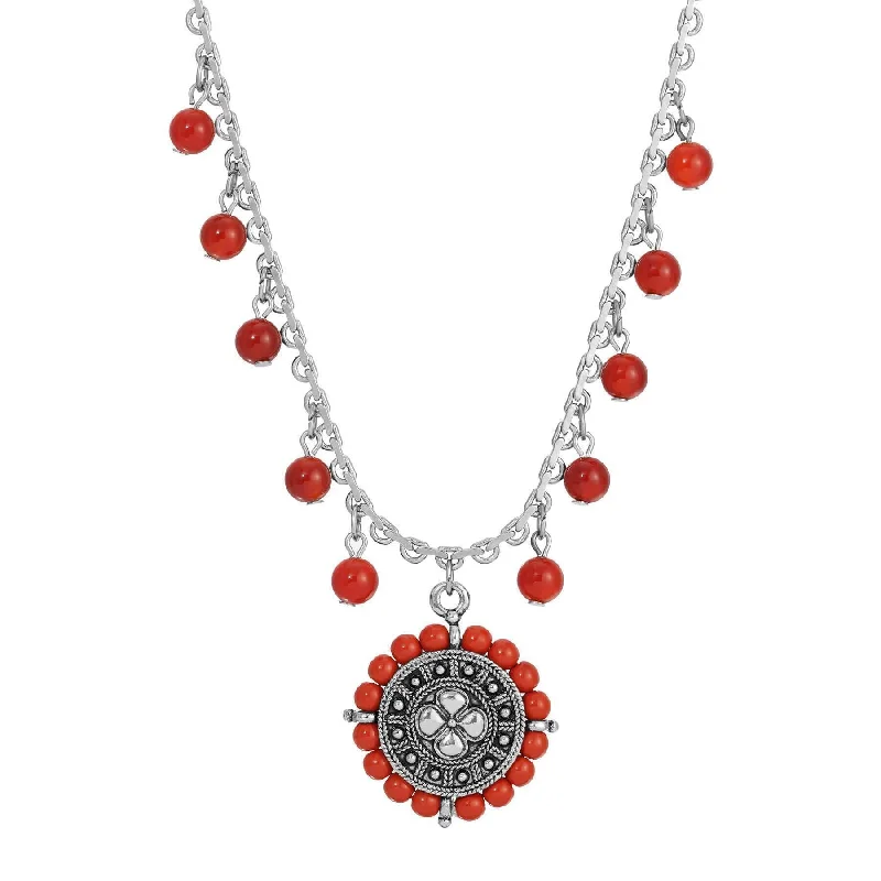 Meaningful Necklaces-1928 Jewelry Carnelian & Red Jasper Floral Pendant Necklace 15" + 3" Extender