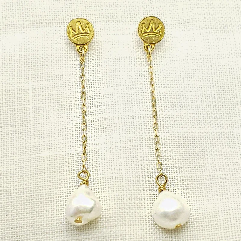 Personalized Drop Earrings-She Warrior Pearl Earrings