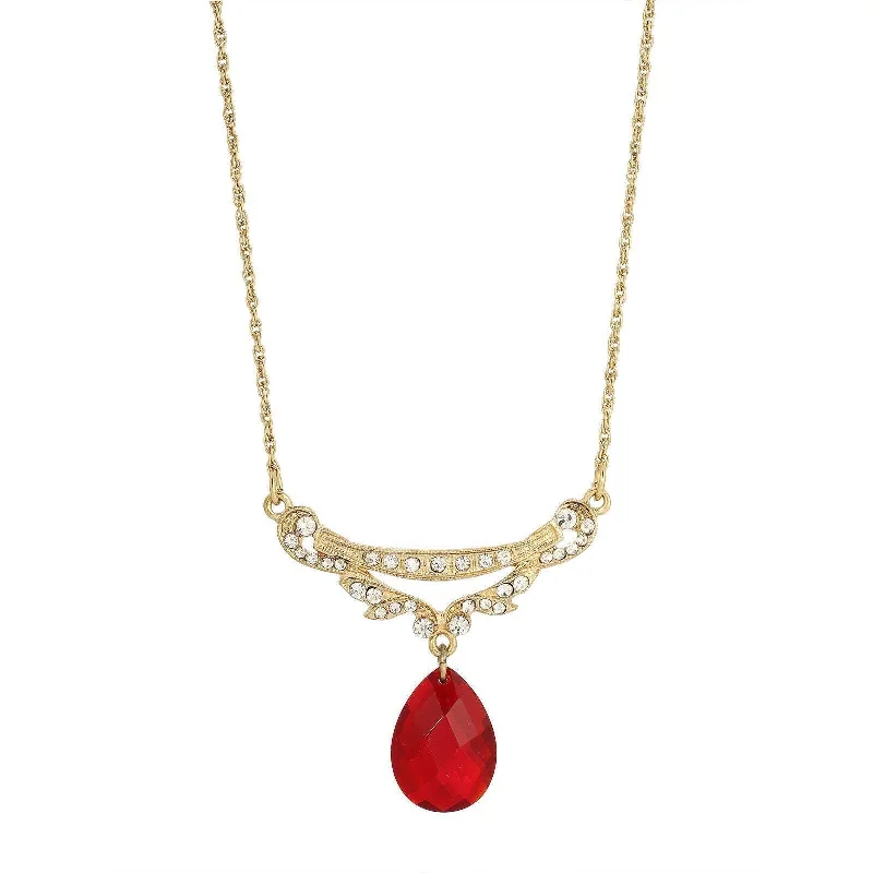 Elegant Gold Necklaces-1928 Jewelry Red Teardrop Crystal Edwardian Swag Shaped Collar Necklace 16" + 3" Extender