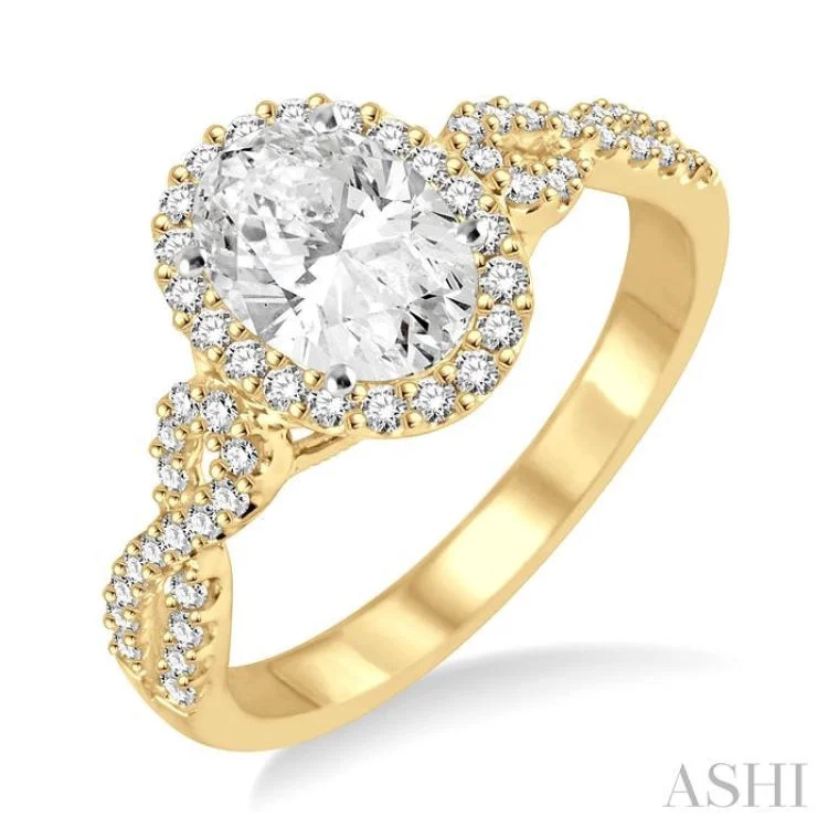 Affordable Gemstone Rings-1/4 ctw Twisted Shank Oval Shape Semi-Mount Round Cut Diamond Engagement Ring in 14K Yellow and White Gold