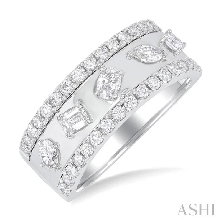 Custom Halo Engagement Rings-7/8 ctw 5-Stone Mixed Shape Diamond Fashion Band in 14K White Gold