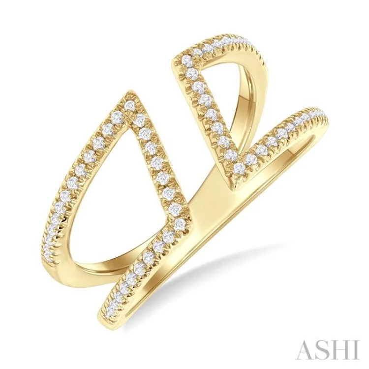 Custom Wedding Band Sets-1/4 ctw Geometric Wide Split Lightweight Round Cut Diamond Open Fashion Ring in 10K Yellow Gold