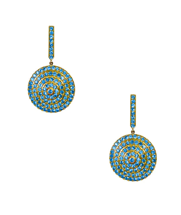 Unique Designer Earrings-Soleil Yellow Gold Earrings with Blue Sapphire