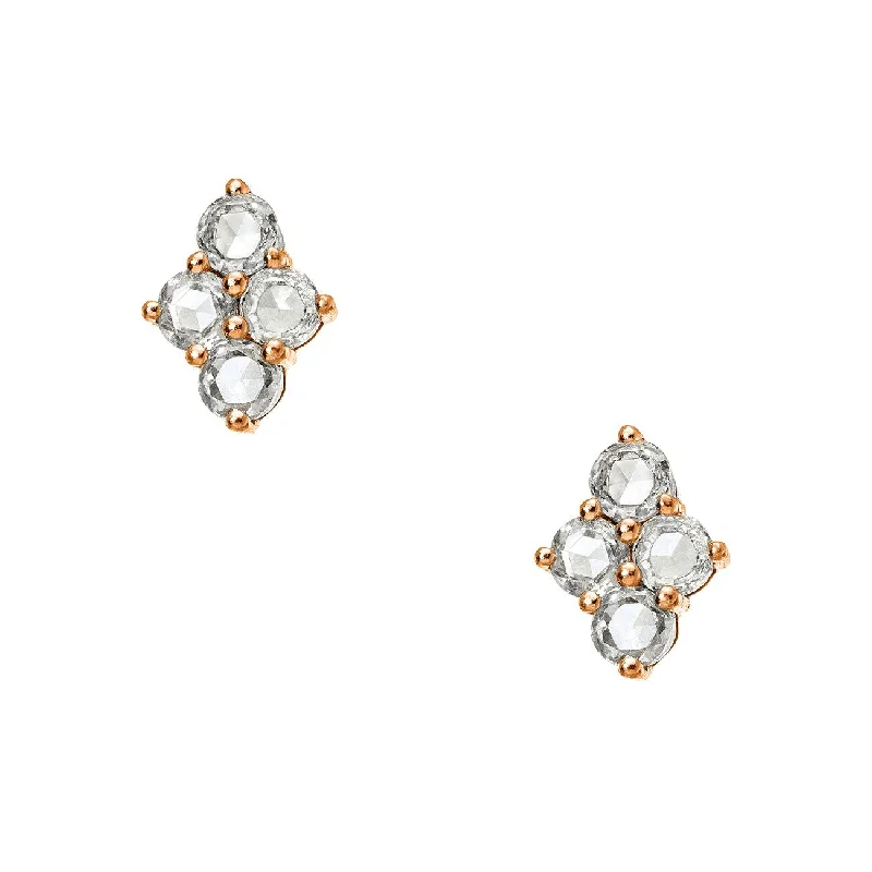 Geometric Crystal Earrings-Asher Studs Rose Gold White Diamond