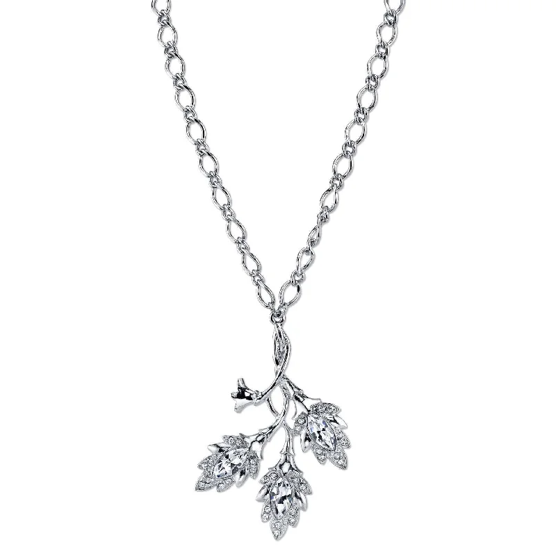 Personalized Heart Necklaces-2028 Jewelry Genuine Austrian Crystal Navette Leaf Pendant Necklace 16" + 3" Extender