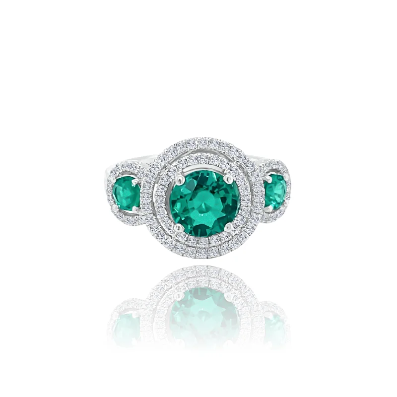 Custom Infinity Rings-Three Emeralds & Diamonds "Celeste' Ring